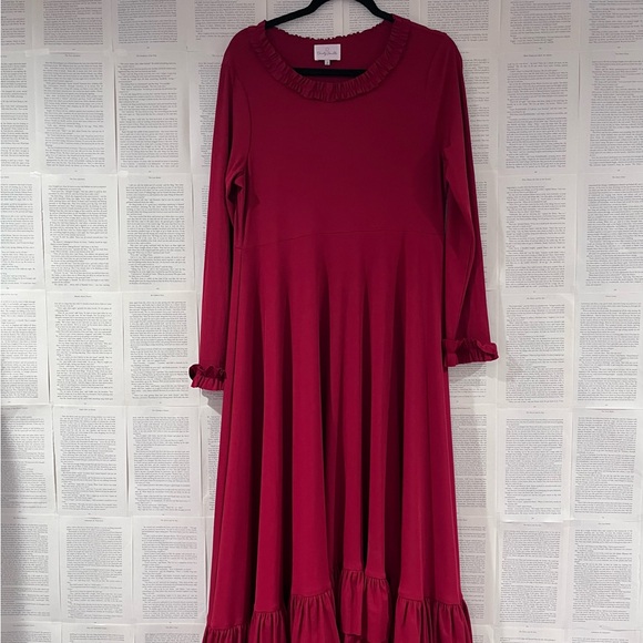 Dainty Jewells Red Long Sleeve Ruffled Hem Midi Dress - Picture 3 of 5